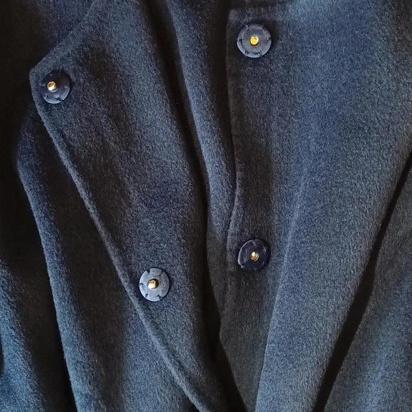 Wool blend Isaac Mirzah Live coat navy snap buttons self tie  belt nwot large - Picture 8 of 13